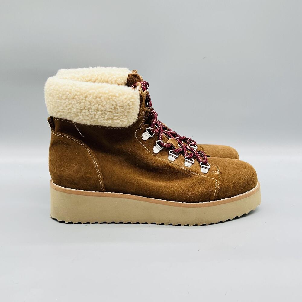 Sam Edelman Boots Womens 8 Brown Suede Shearling Ankle Lace Up Wedge Shoes